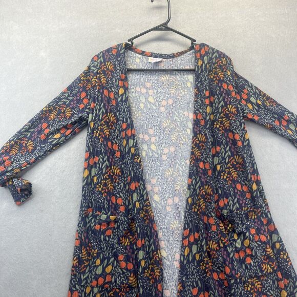 LuLaRoe Sarah Cardigan Open Front Long Duster Blue Yellow Orange Floral Small - Picture 7 of 11